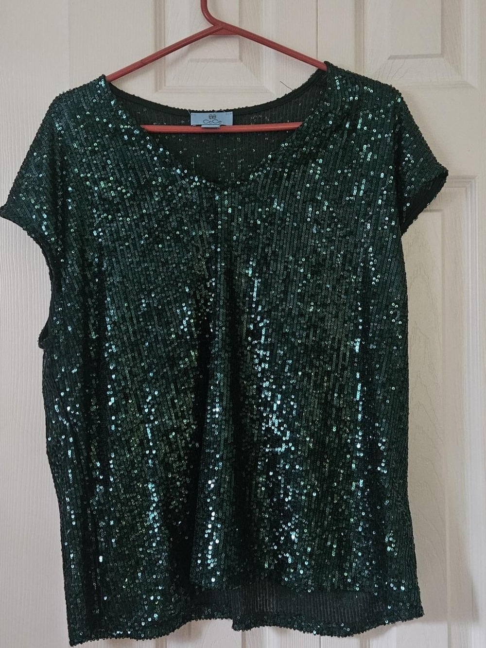 CeCe Emerald Green Sequin Short Sleeve Top